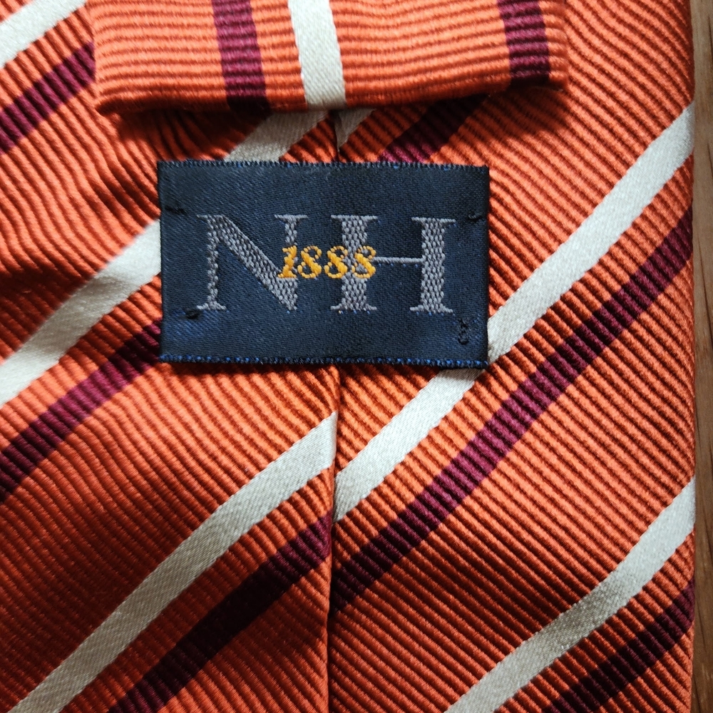 Nick Hilton ( NH 1883 ) Orange Striped Silk Tie